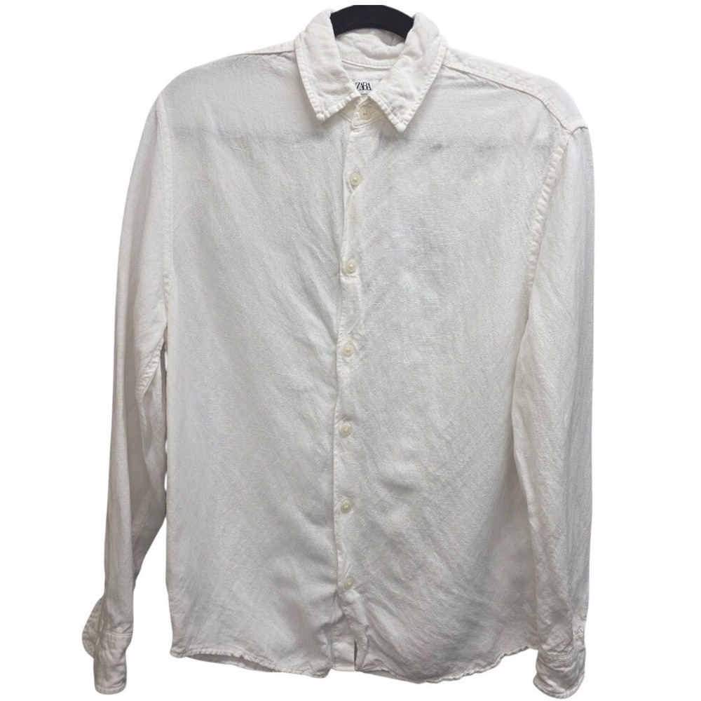Zara Mens White Linen Blend Long Sleeve Button Down Shirt Small 1182/404/250/S